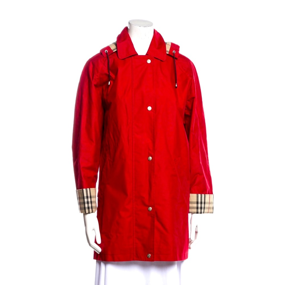 Authentic Red Burberry Hooded Rain Jacket